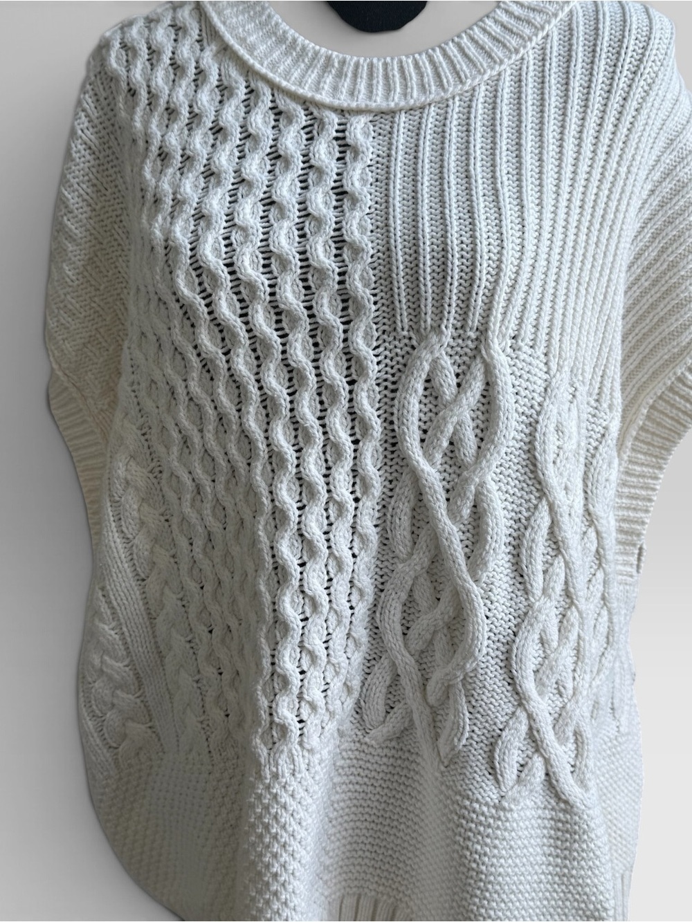 Madewell 3X White Cable Knit Poncho Sweater Oversized Pullover - Picture 2 of 7